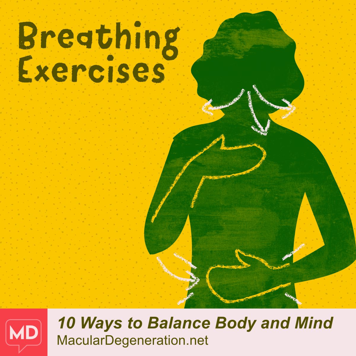 A person stands with one hand on the chest and the other over the belly.